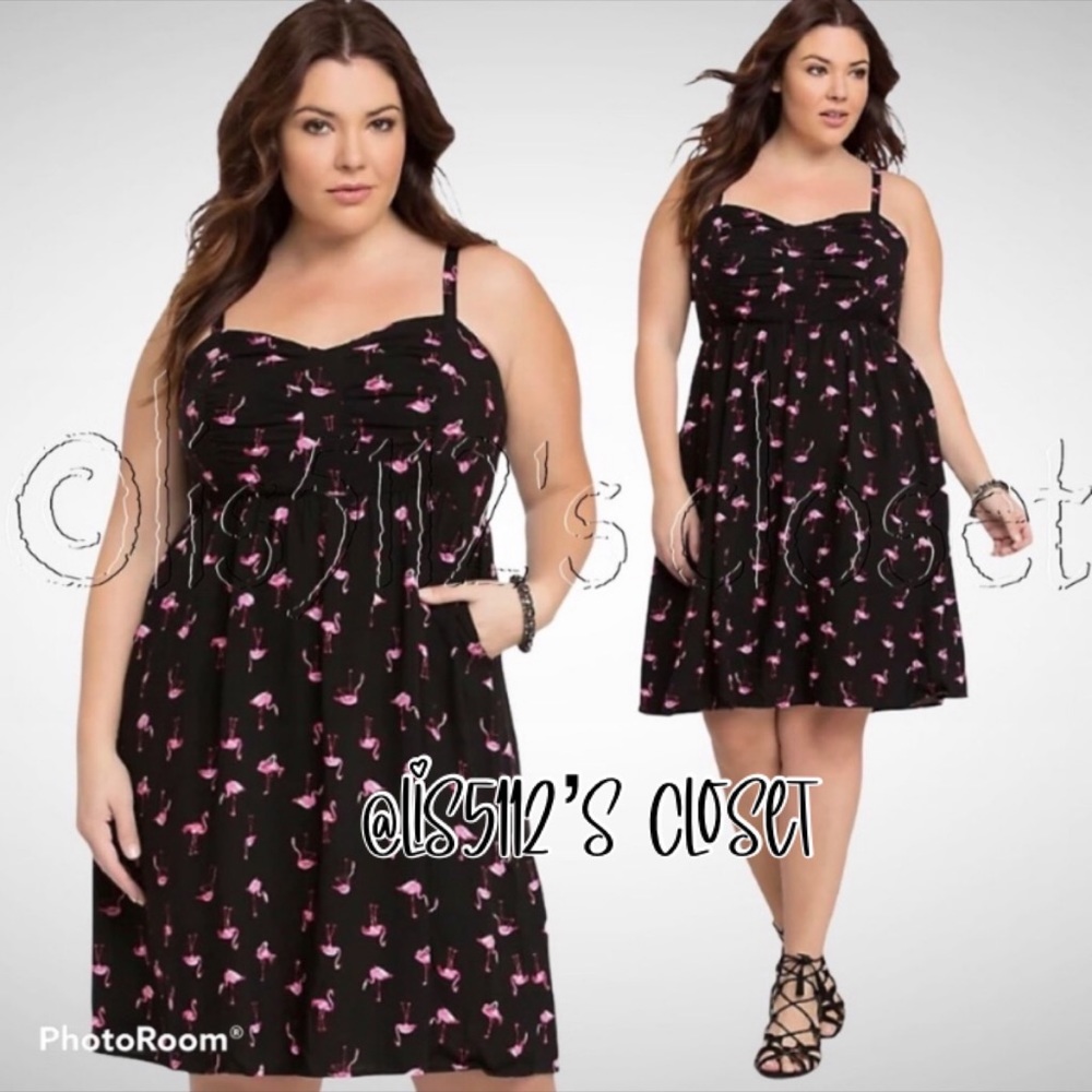 Torrid Black & Pink Flamingo Print Challis Sundress Dress 3X - Picture 14 of 16